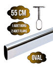 Metal Oval Krom Mobilya Dolap Askı Borusu(KROM)(55CM)(OVAL)(2 ADET AYAKLI AÇIK FLANŞ-1 ADET BORU)
