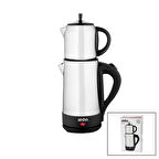 ÇELİK ELEKTRİKLİ ÇAYCI SETİ - ÇAY MAKİNESİ 1.7LT + 0.7LT2IN1 KULLANIM=KETTL