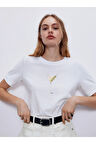 Kokteyl Baskılı Bisiklet Yaka Basic Trend Kadın T-shirt