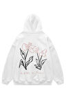 Unisex Pink Flower Kapşonlu Sweatshirt Hoodie