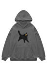 Unisex Black Cat Sweatshirt Kapşonlu Hoodie