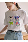 Cow Collection Baskılı Bisiklet Yaka Basic Trend Kadın T-shirt