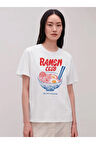 Ramen Baskılı Bisiklet Yaka Basic Trend Kadın T-shirt