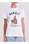 Rabbit Baskılı Bisiklet Yaka Basic Trend Kadın T-shirt