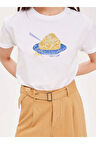 Cacio e Pepe Baskılı Bisiklet Yaka Basic Trend Kadın T-shirt