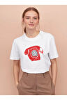 Retro Call Baskılı Bisiklet Yaka Basic Trend Kadın T-shirt