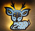 DT Dekor Treni Peri Ledli Ahşap Ceylan Çocuk-Genç Odası Gece Lambası