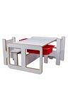 Industrial Living 2 Kişilik Çocuk Masası – Beyaz MDF - Kırmızı Çekmeceli