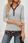 Kadın Uzun Kollu Yakadan Düğmeli Leopar Detaylı Kaşkorse Bluz