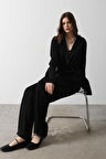 Önden Biyeli Bluz Ve Pantolon Takım - Siyah