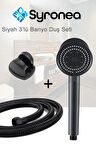 Mat Siyah 3'lü Banyo Duş Seti 5 Fonksiyonlu Örgülü Hortumlu Tutacaklı Set