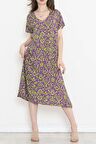 V Yaka Desenli Elbise Moryeşil - 152487.1835.