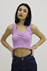 Bel Lastikli Triko Bluz Lila - P-019708