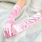 Dodes Uzun Boy Ekstra Parlak Saten Eldiven Pembe Renk