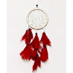 Dodes Kırmızı Kuş Tüylü Dream Catcher El Yapımı Düş Kapanı Duvar Süsü