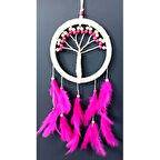 Dodes Fuşya Kuş Tüylü Hayat Ağacı Düş Kapanı Dream Catcher Duvar Süsü