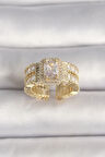 Dodes Pirinç Gold Renk Ayarlanabilir Baget Zirkon Taş Model Kadın Yüzük TG27BYK3589