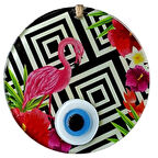 Dodes Pembe Flamingolu Çiçekli Nazar Boncuklu 15 Santimetre Çapında Duvar Süsü