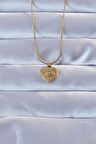 Dodes Dodes 316L Altın Renk Zirkon Taşlı İşlemeli Göz Detay Kalp Kolye TG27BKO9286