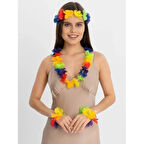 Dodes Rengarenk Hawaii Kolye Taç Bileklik Seti 4 Parça