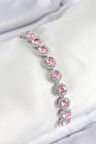 Dodes Pirinç Pembe Zirkon Taşlı Daire Baget Model Gümüş Renk VIP Seri Kadın Bileklik TG27BB7511