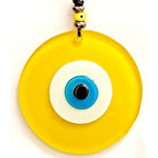 Dodes Tasarım Harikası Deri İpli Nazar Boncuklu Sarı Cam Duvar Süsü