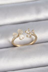 Dodes Pirinç Gold Renk Ayarlanabilir Zirkon Taşlı Kalp Beyaz Mineli Model Kadın Yüzük TG27BYK3388