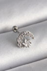 Dodes 316L Çelik Gümüş Renk Zirkon Taşlı Ay Yıldız Tragus Piercing TG27PR1257