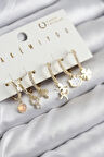 Dodes Dodes Pirinç Zirkon Taşlı Hello Kity Ve Yonca Model Gold Renk 6'lı Küpe Set TG27BKP11206