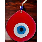 Dodes Orta Boy Şeffaf Kırmızı Damla Desen Nazar Boncuklu Duvar Dekoru Cam Duvar Süsü