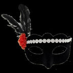 Dodes Gümüş Dantelli Kırmızı Gül Tasarımlı Parti Maskesi