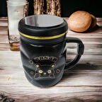 Dodes Ayna Kapaklı Panda Desenli Porselen Kupa Bardak Siyah Kupa Bardak