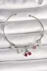 Dodes Dodes Pirinç Gümüş Renk Sallantı Kiraz Figür Kalp Detay Charm Kadın Bileklik TG27BB6901