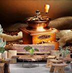 Kahve Çekme Makineli Cafe Duvar Kağıdı Baskı