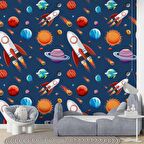 Uzay Desenli Duvar Kağıdı Baskı