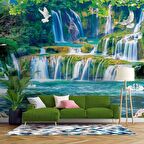 Şelale,Göl, Kuş ve Orman Manzaralı Duvar Kağıdı Baskı