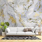 Beyaz-Altın Mermer Desenli Duvar Kağıdı Baskı