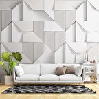 3 Boyutlu Beyaz Geometrik Kabartma Görünümlü Duvar Kağıdı Baskı