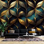 Gold-Mavi Desenli Duvar Kağıdı Baskı