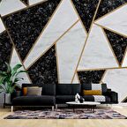 Siyah Beyaz Üçgen Mermer Desenli Duvar Kağıdı Baskı