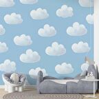 Bulut Desenli Çocuk Odası Duvar Kağıdı Baskı