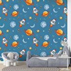 Uzay Temalı Çocuk Odası Duvar Kağıdı Baskı