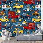 Araba Desenli Çocuk Odası Duvar Kağıdı Baskı