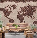 Kahve Çekirdeği Dünya Haritası Duvar Kağıdı Baskı