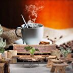 Fincan ve Kahve Temalı Cafe Duvar Kağıdı Baskı