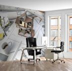 Mimari Ev Projesi Emlak ve Gayrimenkul Duvar Kağıdı Baskı