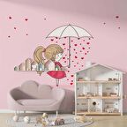 Kız Çizimi Çocuk Odası Duvar Kağıdı Baskı