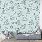 Gemi Figürlü Çocuk Odası Duvar Kağıdı Baskı