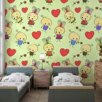 Minik Çocuk Desenli Çocuk Odası Duvar Kağıdı Baskı