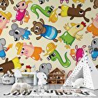 Sevimli Hayvan Figürlü Çocuk Odası Duvar Kağıdı Baskı